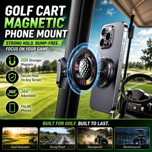 Secure Magnetic Golf Cart Phone Mount, Universal No-Shake Holder for All Smartphones