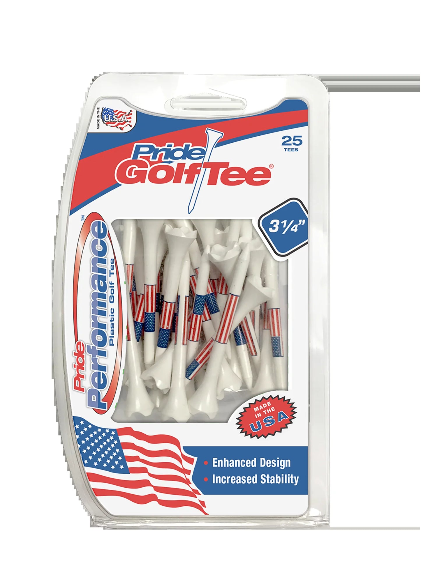 (4 Pack)  Flag Plastic Golf Tees – Low-Resistance Head, 3.25" Durable Plastic for Golfing, Enhanced Stability, 25 Count