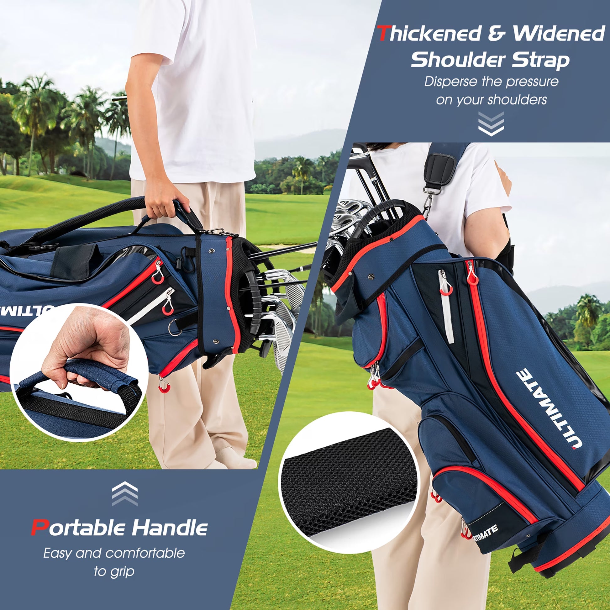9.5" Golf Cart Bag W/14 Divider Rain Hood Cooler Bag 8 Pockets