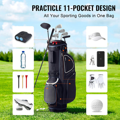 Golf Bag for Carts, 14-Slot Top Divider, 35'' with 11 Storage Sections, Sturdy Stand & Carry Handles, Includes Dust Protection & Removable Shoulder Straps, Unisex Design in Black & White