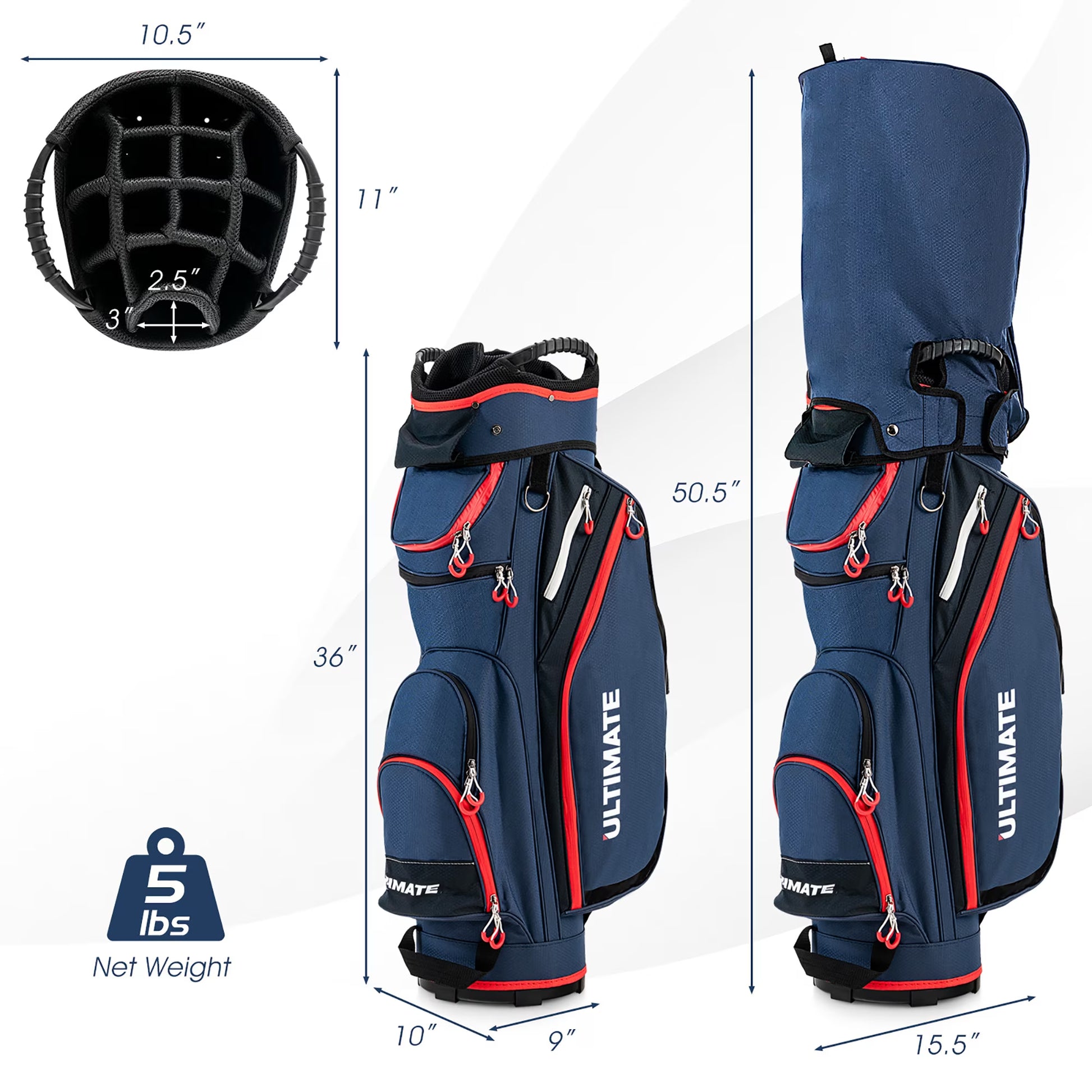 9.5" Golf Cart Bag W/14 Divider Rain Hood Cooler Bag 8 Pockets