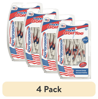 (4 Pack)  Flag Plastic Golf Tees – Low-Resistance Head, 3.25" Durable Plastic for Golfing, Enhanced Stability, 25 Count