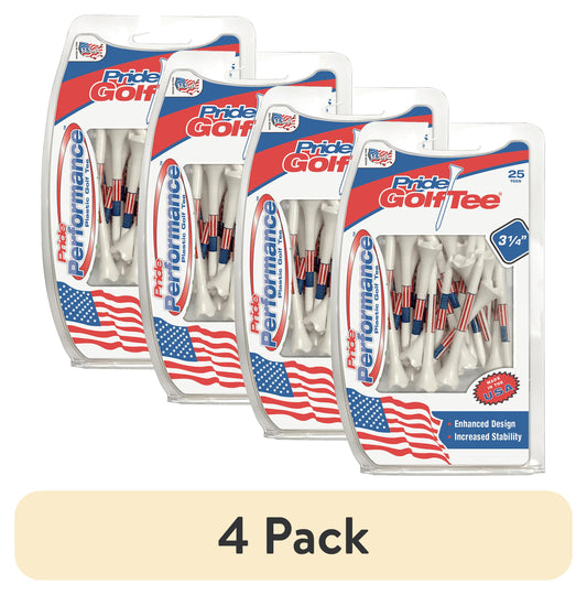 (4 Pack)  Flag Plastic Golf Tees – Low-Resistance Head, 3.25" Durable Plastic for Golfing, Enhanced Stability, 25 Count
