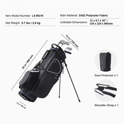 Golf Bag for Carts, 14-Slot Top Divider, 35'' with 11 Storage Sections, Sturdy Stand & Carry Handles, Includes Dust Protection & Removable Shoulder Straps, Unisex Design in Black & White