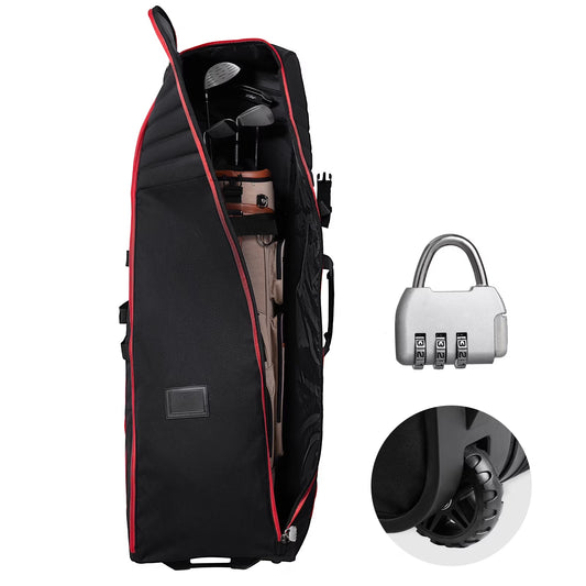 Golf Journey Bag, Soft Exterior Golf Case for Travel, Durable 1000D Nylon Resistant to Wear, Cushioned Golf Gear Case with Rollers, Collapsible Golf Club Carrier for Air Travel