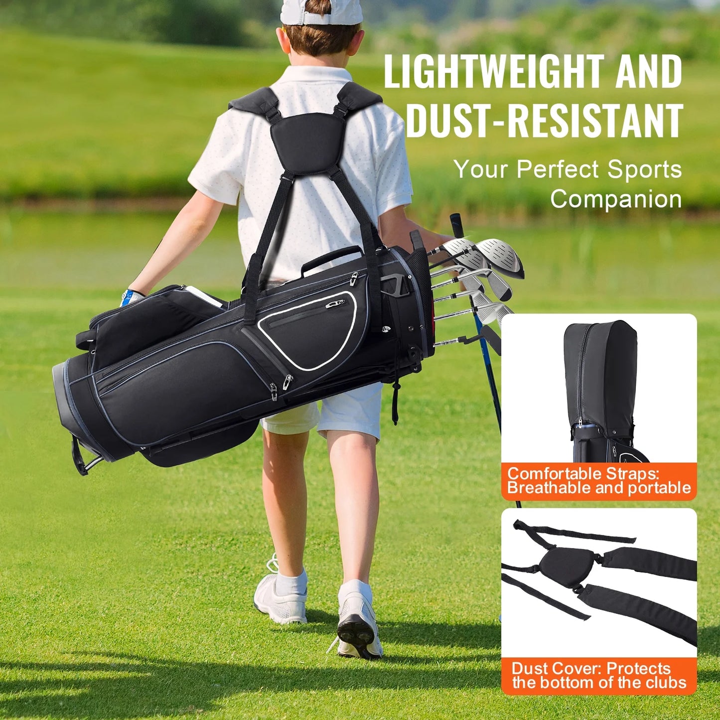 Golf Bag for Carts, 14-Slot Top Divider, 35'' with 11 Storage Sections, Sturdy Stand & Carry Handles, Includes Dust Protection & Removable Shoulder Straps, Unisex Design in Black & White
