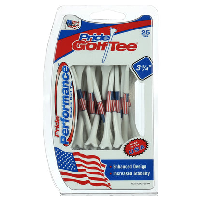 (4 Pack)  Flag Plastic Golf Tees – Low-Resistance Head, 3.25" Durable Plastic for Golfing, Enhanced Stability, 25 Count