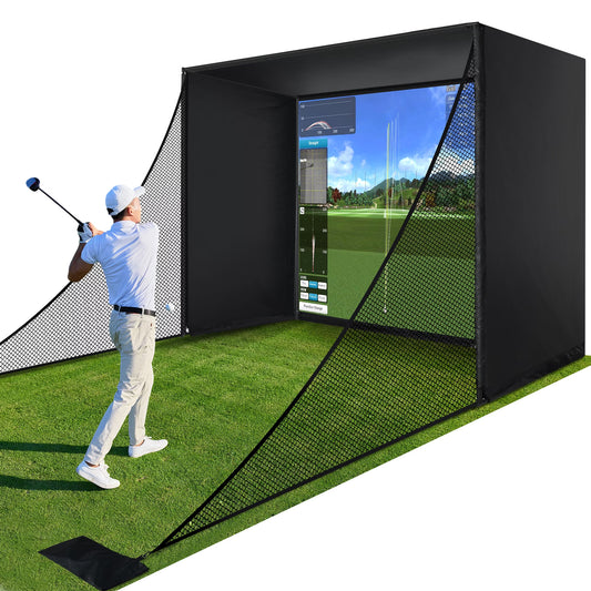 Golf Simulator Enclosure Kit with HD Impact Screen, Steel Frame & Side Netting, Light-Blocking Design for Home Golf Setup, Indoor Training & Launch Monitor Practice