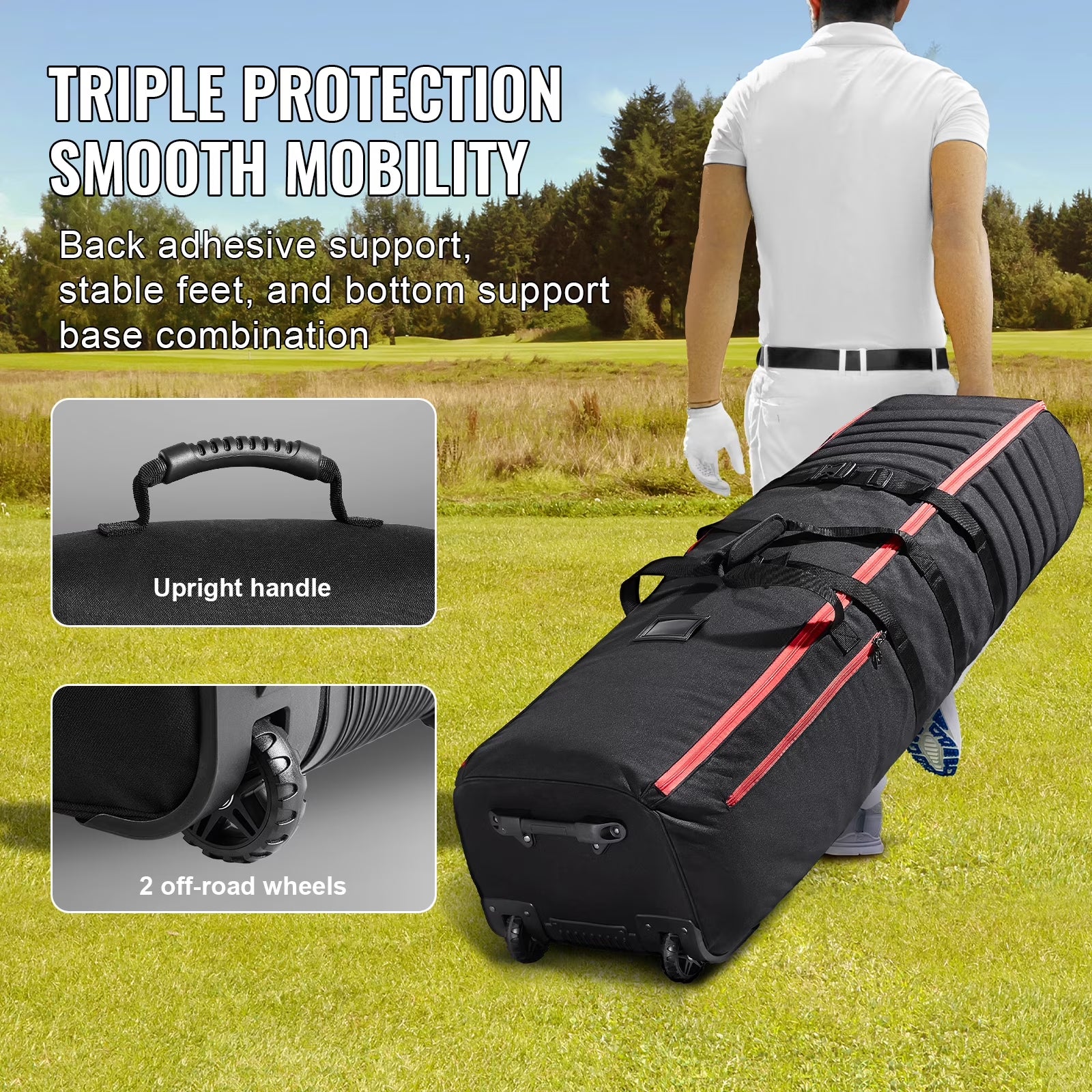 Golf Journey Bag, Soft Exterior Golf Case for Travel, Durable 1000D Nylon Resistant to Wear, Cushioned Golf Gear Case with Rollers, Collapsible Golf Club Carrier for Air Travel