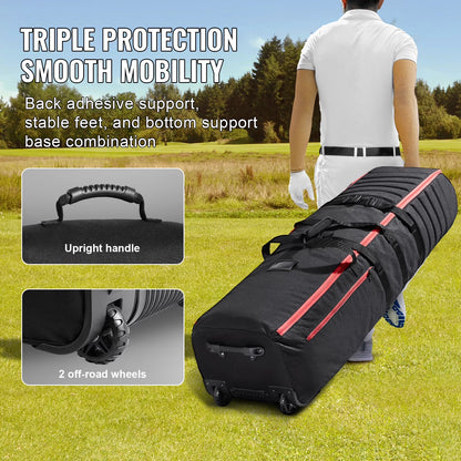 Golf Journey Bag, Soft Exterior Golf Case for Travel, Durable 1000D Nylon Resistant to Wear, Cushioned Golf Gear Case with Rollers, Collapsible Golf Club Carrier for Air Travel