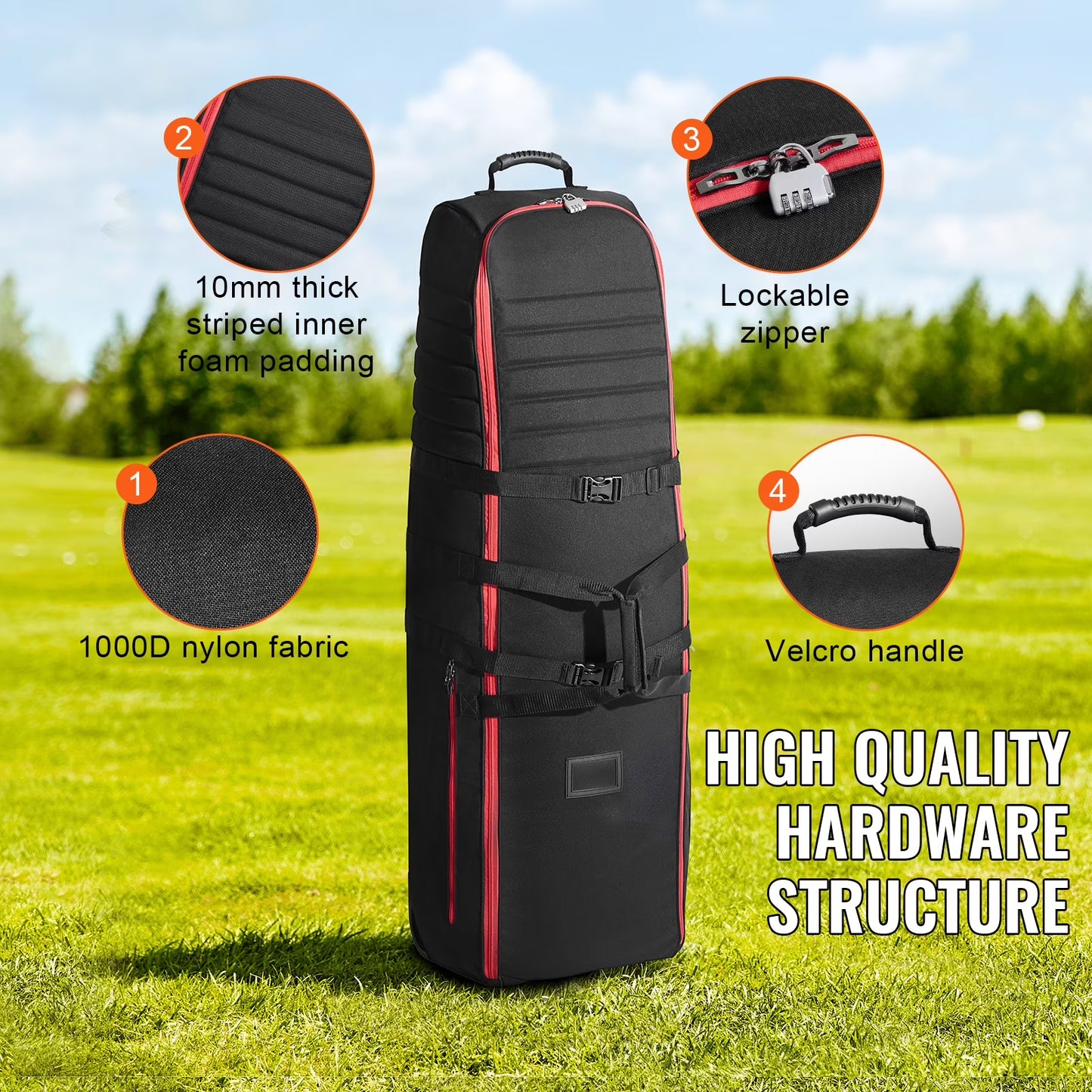 Golf Journey Bag, Soft Exterior Golf Case for Travel, Durable 1000D Nylon Resistant to Wear, Cushioned Golf Gear Case with Rollers, Collapsible Golf Club Carrier for Air Travel