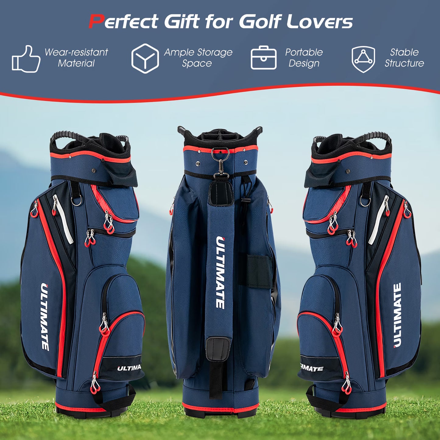 9.5" Golf Cart Bag W/14 Divider Rain Hood Cooler Bag 8 Pockets