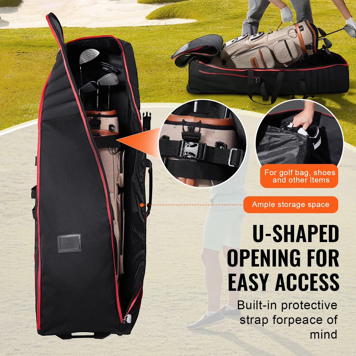 Golf Journey Bag, Soft Exterior Golf Case for Travel, Durable 1000D Nylon Resistant to Wear, Cushioned Golf Gear Case with Rollers, Collapsible Golf Club Carrier for Air Travel