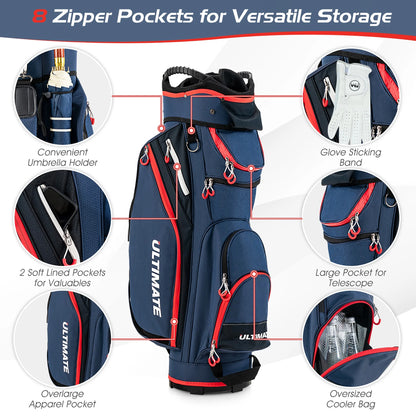 9.5" Golf Cart Bag W/14 Divider Rain Hood Cooler Bag 8 Pockets