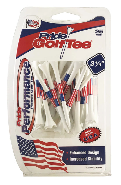 (4 Pack)  Flag Plastic Golf Tees – Low-Resistance Head, 3.25" Durable Plastic for Golfing, Enhanced Stability, 25 Count