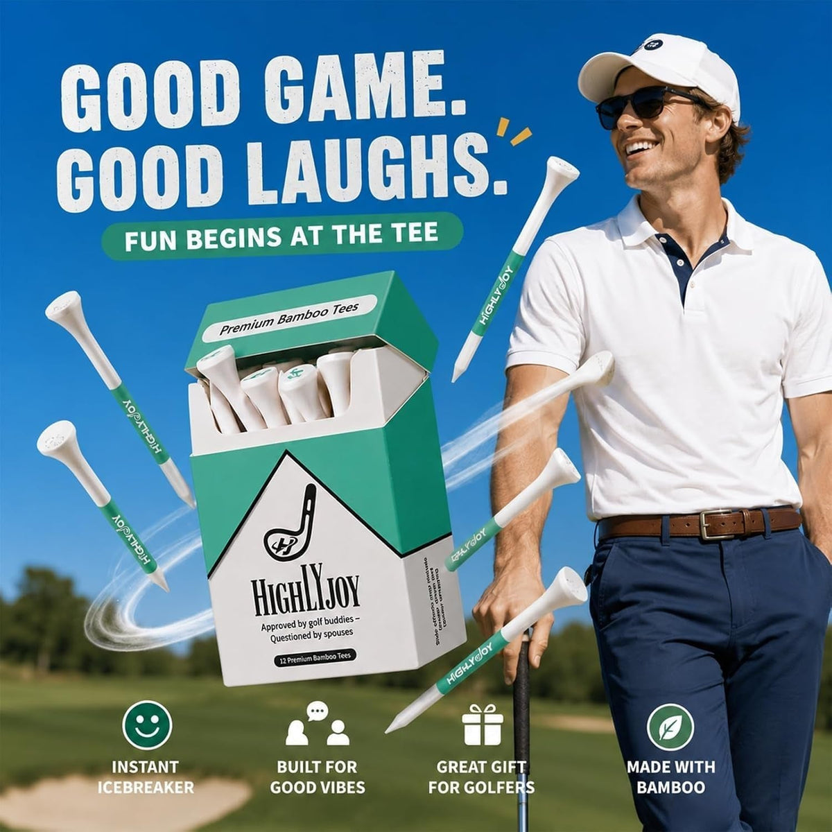 Funny Golf Tees — 18-Pack, 3.25in Flip-Top Box