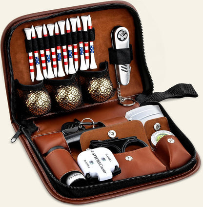 Golf Tool Gift Set — Gold Balls, Telescope & Leather Case