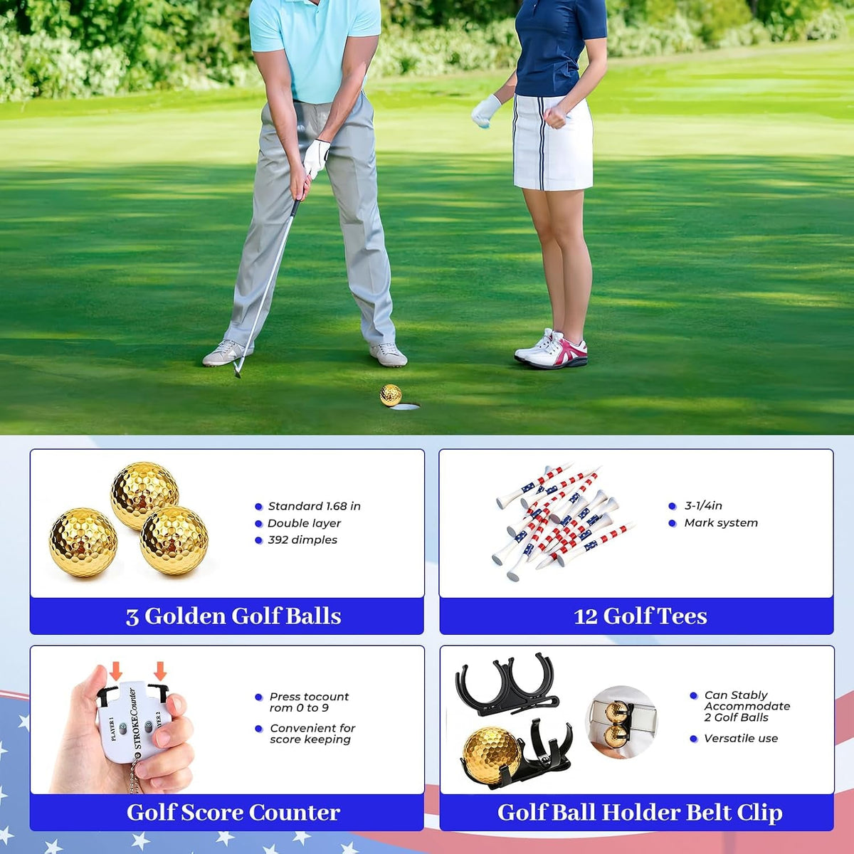 Golf Tool Gift Set — Gold Balls, Telescope & Leather Case
