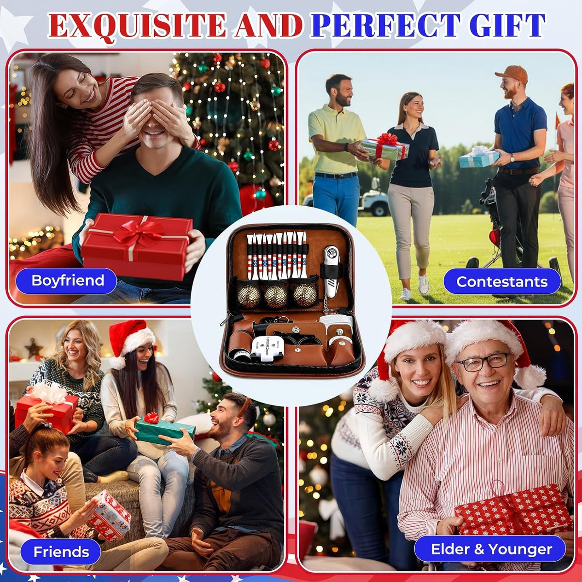 Golf Tool Gift Set — Gold Balls, Telescope & Leather Case