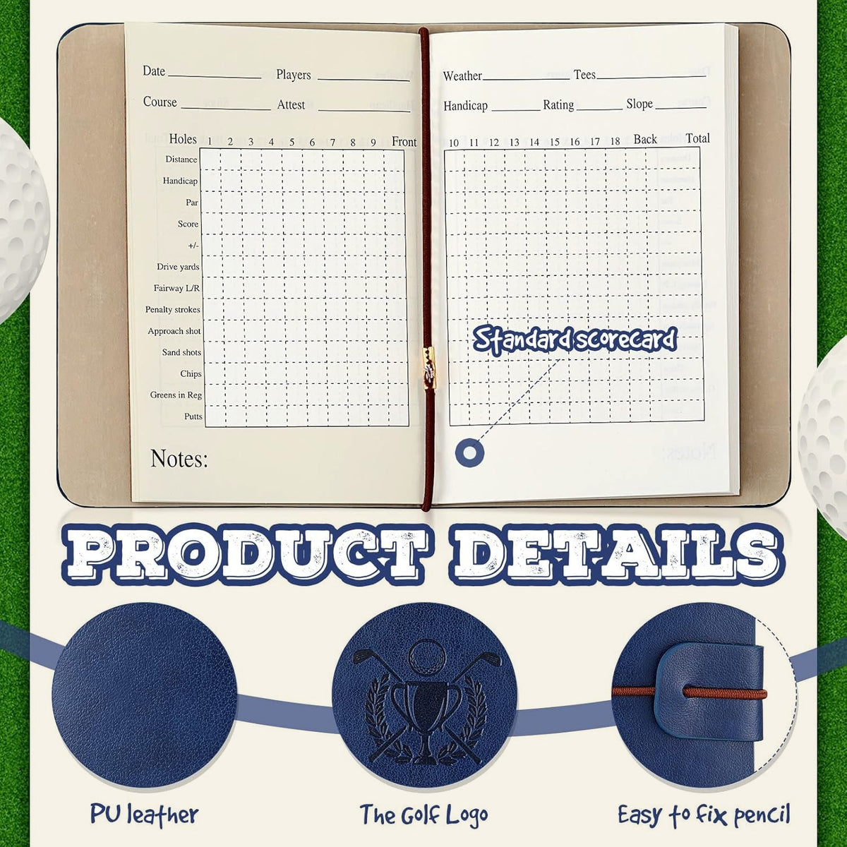 Golf Scorecard Journal — Leather Holder, with Pencil