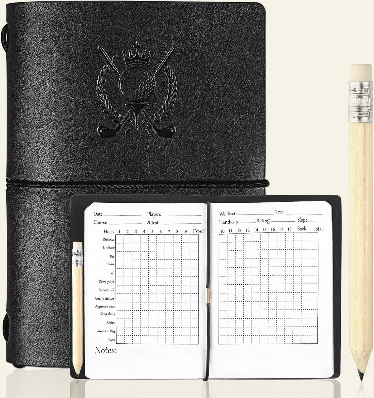 Golf Scorecard Notebook — Waterproof Leather, with Pencil