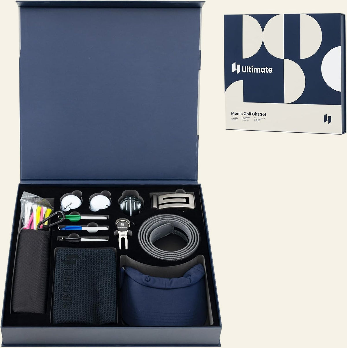 Golf Gift Box Set — Balls, Tees, Towel, Belt & Cap