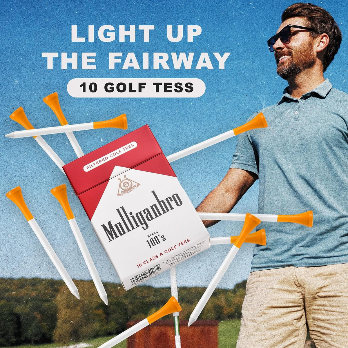 Mulliganbro Novelty Golf Tees — 10-Pack Parody Gift Box