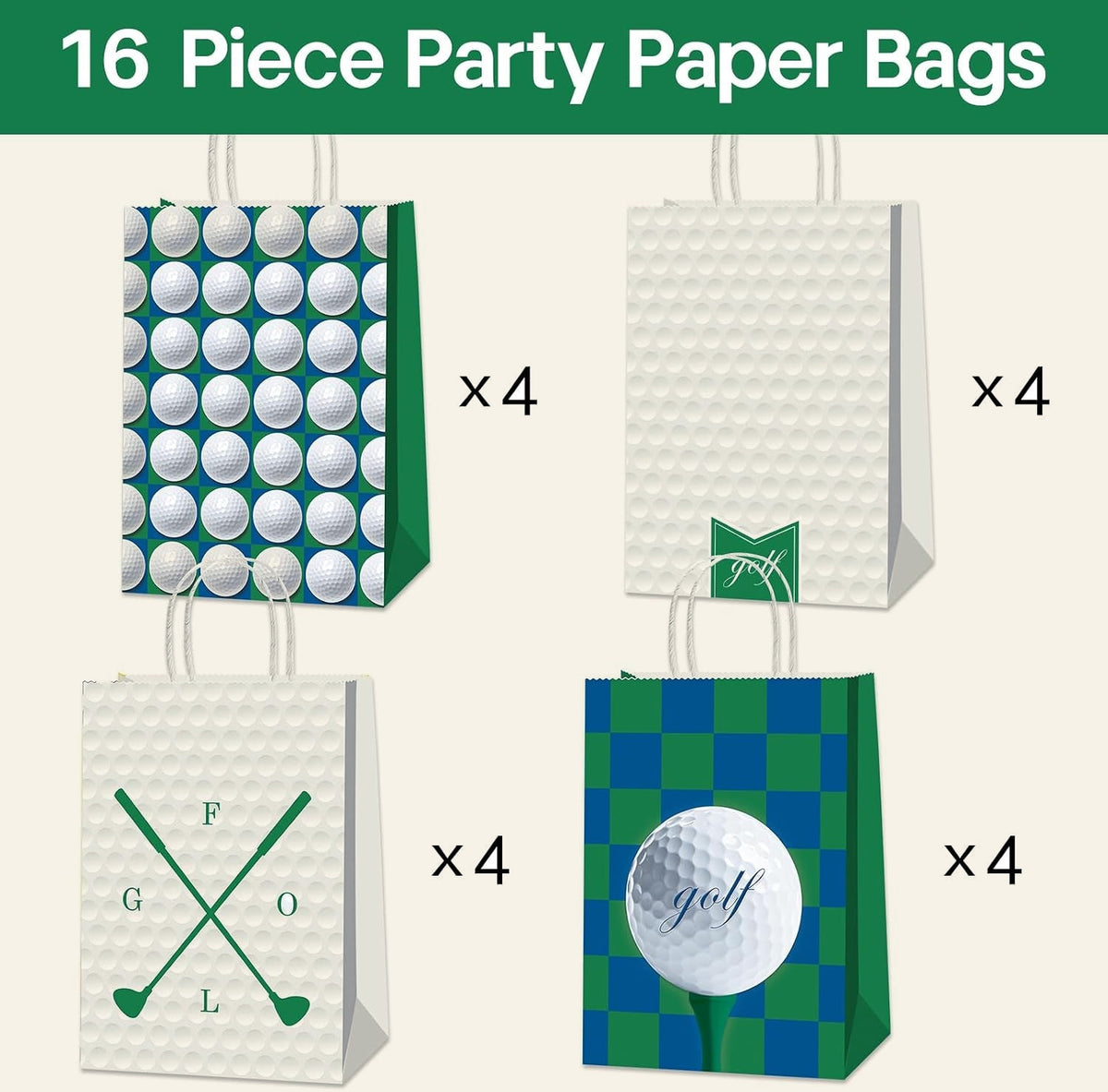 Golf Party Favor Bags — 16-Pack, 4 Designs